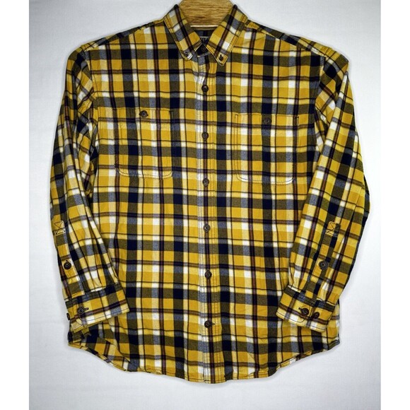 Duluth Trading‎ Free Swingin Plaid Flannel Shirt Yellow Men’s Size Large - Picture 2 of 7